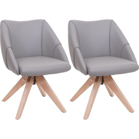 Set da 2 sedie da sala pranzo HHG-525, poltroncina da cucina, imbottita girevole, in legno e ecopelle, grigio chiaro