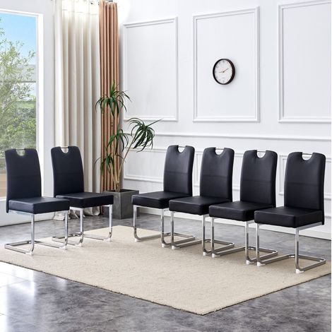 Silla de comedor acolchada, con muelles internos, diseño ergonómico, metal y PU negro (1/5)