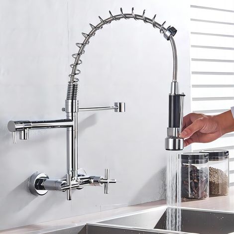 Robinet de Cuisine Laiton Noir Mitigeur Cuisine Deux Jets Robinet Avec Douchette Flexible et Pivotante Robinetterie Rétractable évier Bec Haut Pour Mitigeur évier Robinet Douchette (1/5)