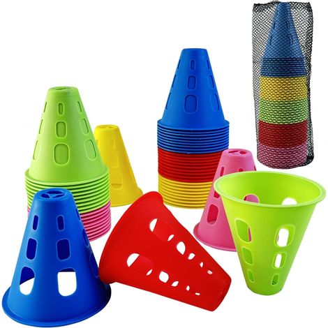 Cônes de Slalom,50 Pièces cônes entraînement coloré, Patinage Multicolore Pile Obstacle,pour Sport, Cone de marquage pour Roller, Football et Vélo,Slalom, des Exercices (1/5)