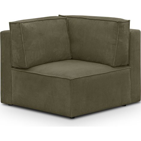 Module d'angle à gauche en velours côtelé vert kaki - Harper Mod (1/4)