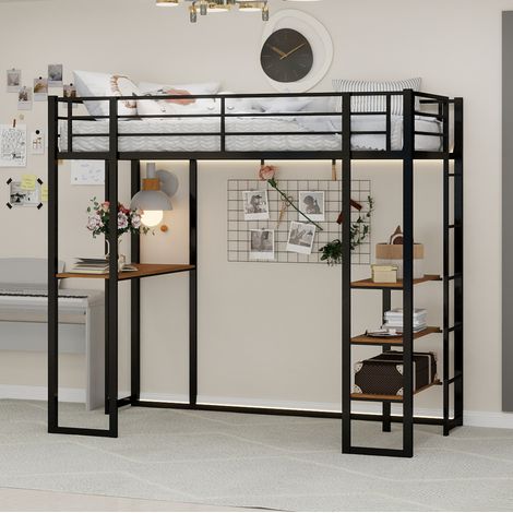 letto a soppalco 90x190 con scrivania ferro nero OKMYHOME (1/5)