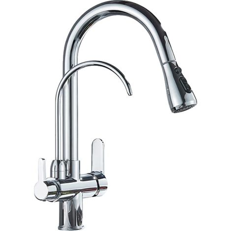 Robinet de cuisine, douchette escamotable, rotation à 360 degrés, Chrome (1/2)