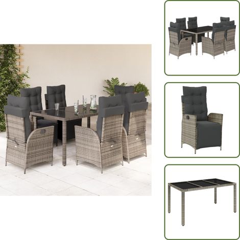 The Living Store Ensemble à manger de jardin et coussins 7 pcs gris rotin - Chaise de jardin (1/5)