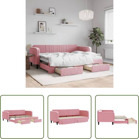 Schlafsofa - Tagesbett Ausziehbar mit Schubladen Rosa 80x200 cm Samt (1/5)