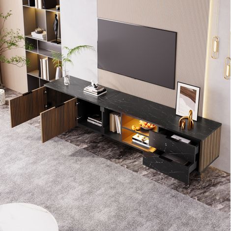 TV Möbel Schrank Aufbewahrung 200 cm MDF Schwarz HAVRYA (1/5)