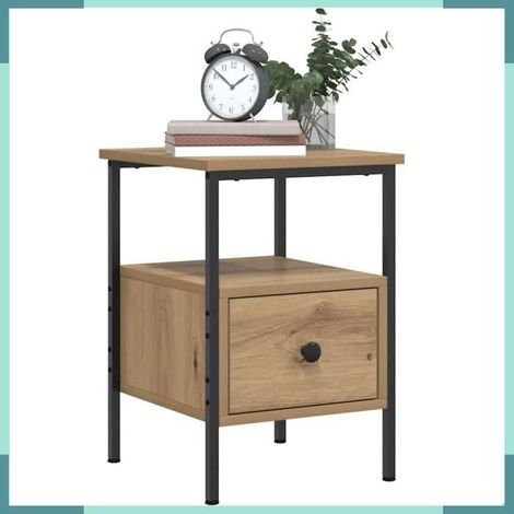 Table de chevet - 857264 - Chêne artisanal - Bois d'ingénierie & fer - 34 x 36 x 50 cm (1/5)