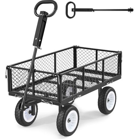 Chariot de Jardin en Acier Max. 408,2 kg Chariot de Transport de Jardin pour Bois Terre Débris, Côtés Amovibles, Pneus PU Increvables 25,4 cm, Poignée Réglable, Compatible Tracteur Quad, Noir (1/5)