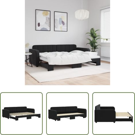 Schlafsofa - Tagesbett Ausziehbar Schwarz 80x200 cm Samt (1/5)