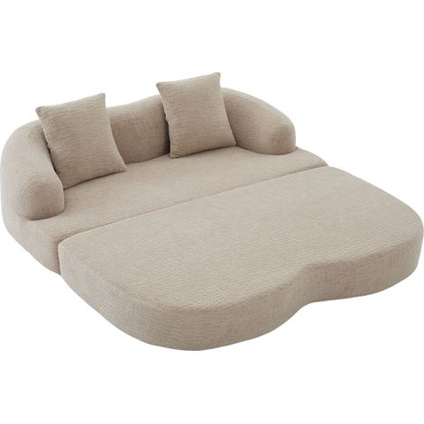 ELVMI Schlafsofa 2-Sitzer mit Doppelrückenlehne und 2 Kissen, Klappbares Gästebett aus Chenille Khaki (1/5)