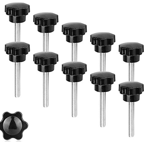 Vegena Lot de 10 Vis à Étoile M8 x 50 mm - Filetage - Bouton de Serrage - Écrou Étoile - Noir - Vis Moletées Avec Poignée pour Machine-Outil (1/5)