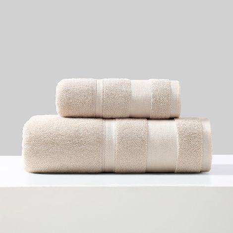 Lot de 2 serviettes 100% coton, douces et absorbantes, kaki / 34x74cm / 70x140cm (1/5)