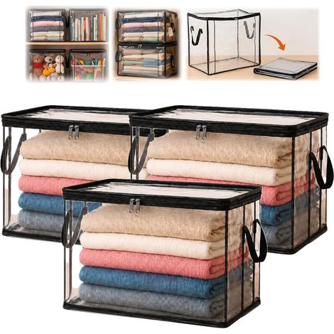 Sacs de rangement extra larges en PVC transparent avec fermeture éclair – Sacs de rangement robustes et épais en plastique pour vêtements, couvertures, jouets et déménagement organisateurs de placa (1/5)