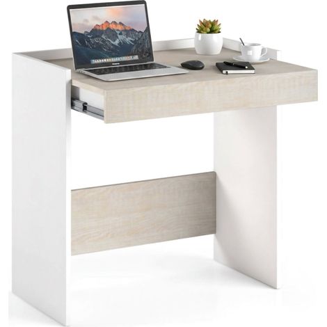 Dmora - Scrivania Adri, Scrittoio moderno con cassetto, Tavolo da studio o ufficio porta PC portalibri, 100% Made in Italy, 80x40h79 cm, Bianco e Rovere