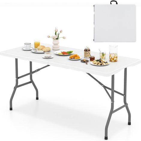 Folding Picnic Table 5 ft, HDPE Wood Grain Top, Non-Slip Feet (1/5)