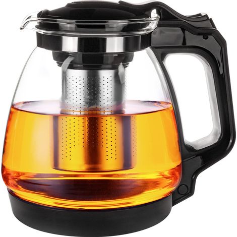 Théière en verre avec filtre - Résistant à la chaleur - Filtre en acier inoxydable amovible - 1700 ml (1/5)