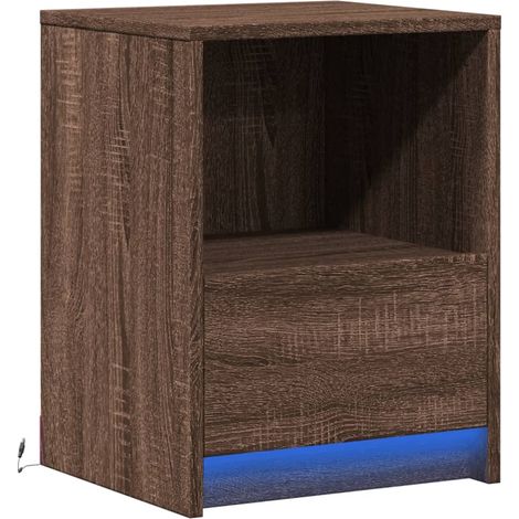 Mesita de noche con cajón y luz LED 38 x 34 x 50 cm madera de ingeniería marrón DEC032797 (1/5)