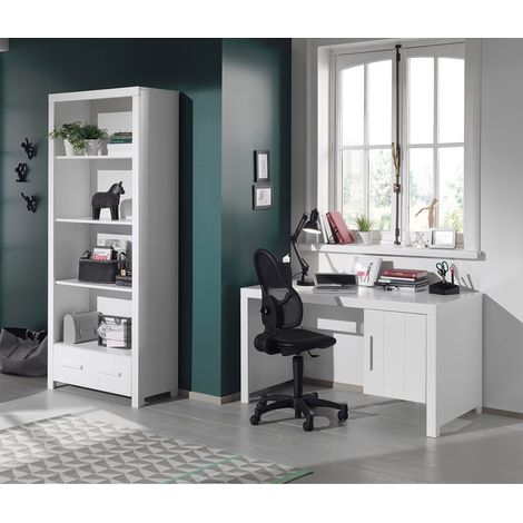 GASTON - Pack Bureau + Bibliothèque Laqués Blanc (1/3)