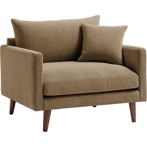 Fauteuil XL en tissu pieds bois foncé - Caramel chiné - Villabon (1/5)
