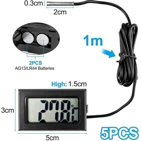 Pièces Thermomètre Frigo Digital, Sonde Temperature Numérique avec Écran LCD, Thermomètre Température avec Sonde de Température Capteur Testeur pour Réfrigérateur Congélateur Aquarium (1/4)