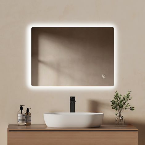 EMKE LED Badezimmerspiegel mit Antibeschlag 50x70cm Quadratisch Wandspiegel Kaltweiß Dimmbar Touch Schalter
