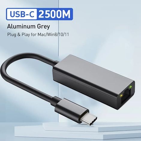 Adaptateur USB-C vers Ethernet 2500 Mbps, carte réseau RJ45 pour ordinateur portable Xiaomi Mi Box S, Nintendo Switch et PC, boîtier en aluminium, Gigabit USB-C 2500 Mbps. (1/5)