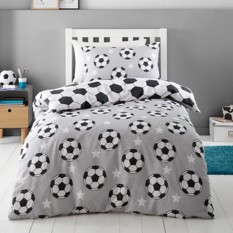 Parure de lit Double réversible en Coton brossé avec Housse de Couette et taies d'oreiller Motif étoiles de Football Gris (1/5)