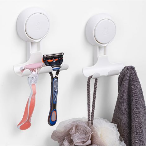 Porta rasoio da doccia (set da 2), potente ventosa per asciugamano, luffa, rasoio, raschietto, nessun danno al muro, porta rasoio da bagno, facile da installare e riutilizzabile, bianco