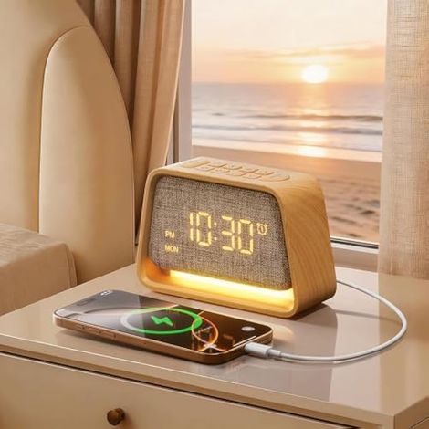 Réveil, réveil 3 en 1 avec veilleuse, aide au sommeil avec 10 bruits blancs et 10 sons naturels, lampe de table réglable à 3 niveaux pour chambre à coucher, chambre à coucher (1/5)