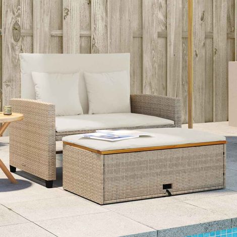 Teenpull – Gartensofa mit Kissen 2-Sitzer Beige Poly Rattan & Akazienholz (1/5)