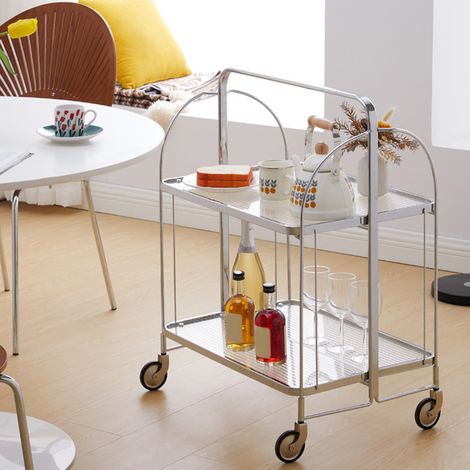 Chariot vintage/étagère de rangement/table basse/étagère de rangement à plusieurs niveaux/chariot en verre (style Instagram) (1/5)
