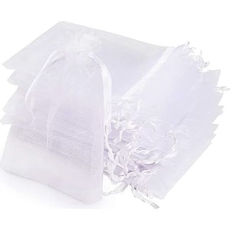 Organza Bags, 120 Transparent Pouches, 10x15cm White Organza Gift Bags with Ribbon for Christmas Gifts, Organza Bags for Jewelry, Candy, Wedding Favors, Birthday Favors (1/5)