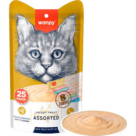 Wanpy -  Cat 25 Pack Creamy Lickable Treat - Mixed Flavor 350g (25x14g)