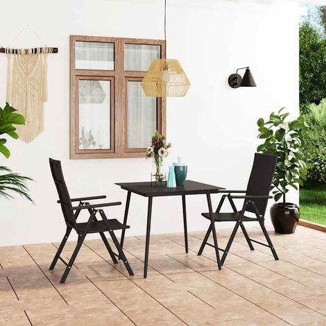 Ensemble repas de jardin 3 pièces noir, table en verre et 2 chaises en résine tressée, 25.9kg - PANGIVO (1/5)