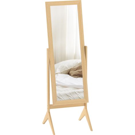 Miroir sur pied inclinable pleine longueur 47 x 46 x 148 cm, avec cadre rectangulaire en chêne.