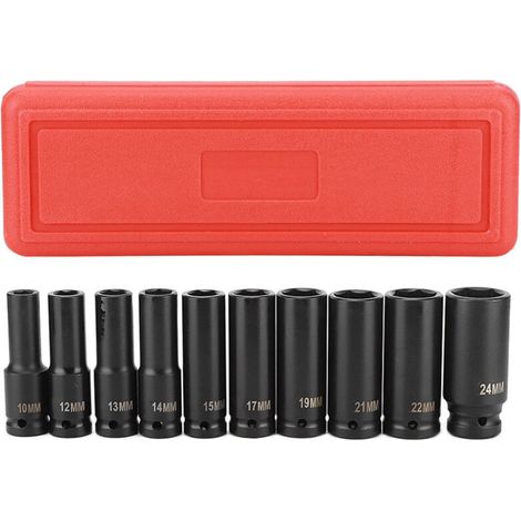 Jeu d'outils à douille à Impact profond de 1/2 pouces, adaptateur de tête à 6 points, outil de réparation, haute dureté 10 pièces (1/5)