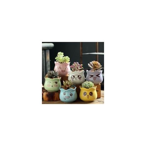 Vaso da fiori in ceramica con simpatiche decorazioni emoji, grazioso vaso per piante grasse per casa, mensola, ufficio, giardino, soggiorno, 6 pezzi
