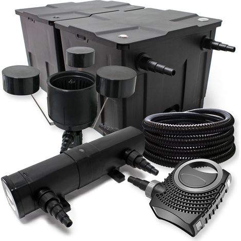 Wiltec Komplettset: CBF-350B Teichfilter bis 60000 L Teichfilteranlage Durchlauffilter, NEO10000 Teichpumpe 10000l/h 80W, CUV-236 Teichklärer 36W, 25m Teichschlauch 25 mm, CSP-250 Skimmer 2500l/h 45W