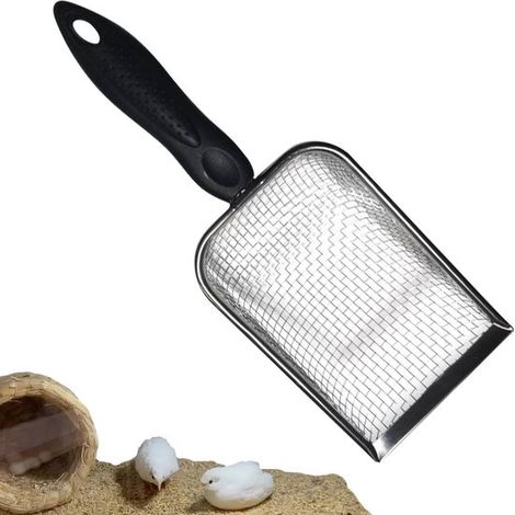 Pala metálica para arena de gatos,Pala para recoger excrementos de mascotas,Limpieza de areneros,Revestimiento antiadherente,257 x 218 x 56 cm (1/5)