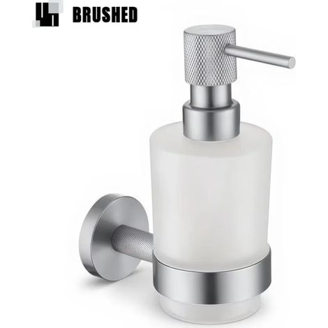 (Niackel brossé B) Distributeur mural de savon/gel hydroalcoolique en laiton nickelé brossé moleté, support pour flacon en verre, accessoires de salle de bain (1/5)