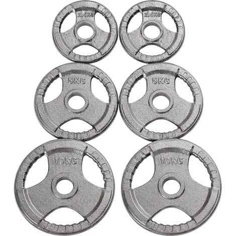 HOMCOM Set di 6 Dischi Pesi per Bilanciere e Manubri 2.5-35KG, Dischi palestra in Acciaio con Foro 50 cm, Ideali per Bilancieri Olimpionici, Argento