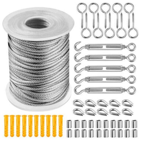 FENOPLASTICAAIPERQ Corde en Acier Inoxydable à Suspendre Kit,30M Cable Métallique,kit Palissage Plantes Grimpantes,Câble Métallique Pour Garde Corps Escalier - 1 (1/4)