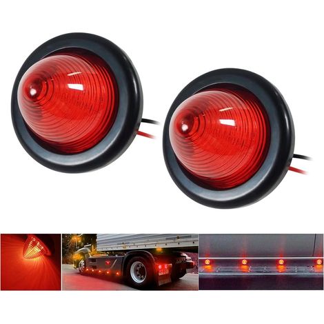 Feu arrière de camion, feu arrière rond de 2 pouces 7LED avec anneau en caoutchouc 12/24V, adapté aux camions, fourgonnettes, bus, camions lourds, remorques, lot de 2 (rouge) (1/5)