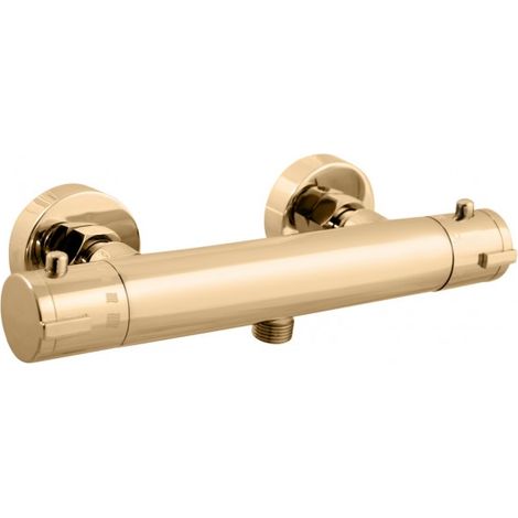 Mitigeur douche mural thermostatique laiton doré sortie douchette bas (1/2)