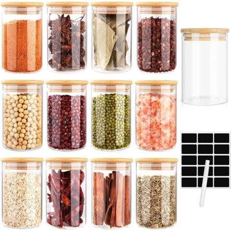 QORVA-Pot de stockage en verre Récipient en verre hermétique, utilisé pour le stockage hermétique, peut contenir toutes sortes de céréales, thé, collations, fruits secs,etc(12pcs) (1/4)