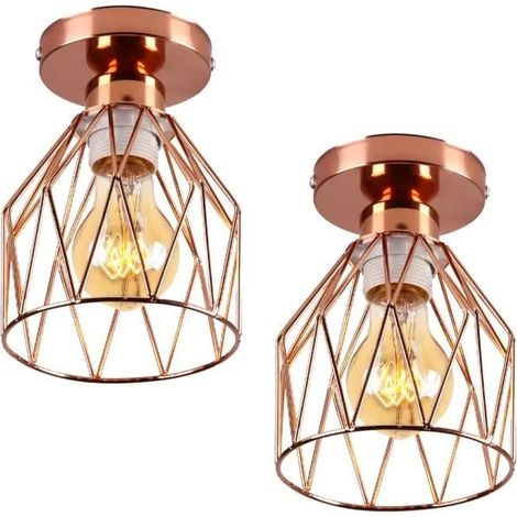 U-Do 2Pcs Plafonnier éclairage design Vintage Lampe de Plafonde en Métal Or Rose pour Escaliers Salon Bar (1/4)