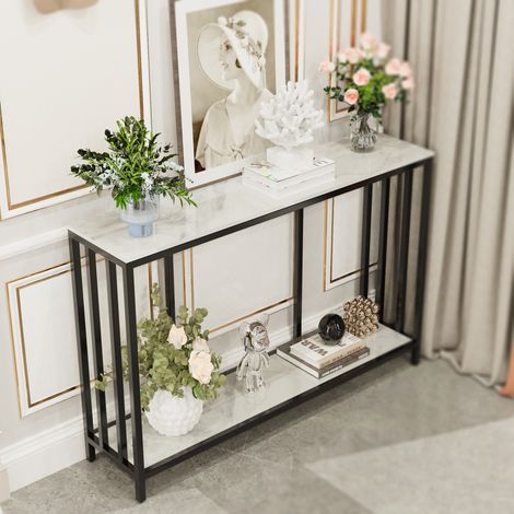 Mesa Consola de Entrada de Mármol de 2 Niveles Muebles de Recibidor Pasillo Escandinavos - Bentley White 120x30x78cm