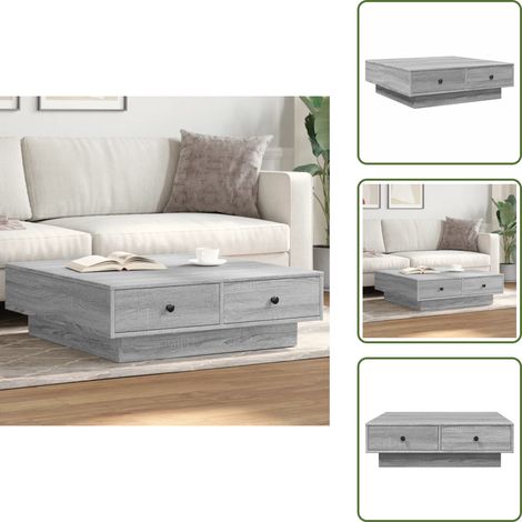 The Living Store Table basse Sonoma gris 90x90x28 cm Bois d'ingénierie - Table Basse - Meuble Salon - Table D'appoint - Table Industrielle - Table Ronde (1/5)