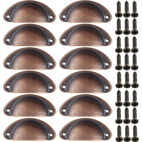 12 Poignées de Meuble Cuivre, Poignées de Tasse Coquille Ancienne, Poignet de Tiroir Cuisine, Métal Boutons de Porte pour Placards, Armoires, Commodes, Penderies, Décoration (1/5)