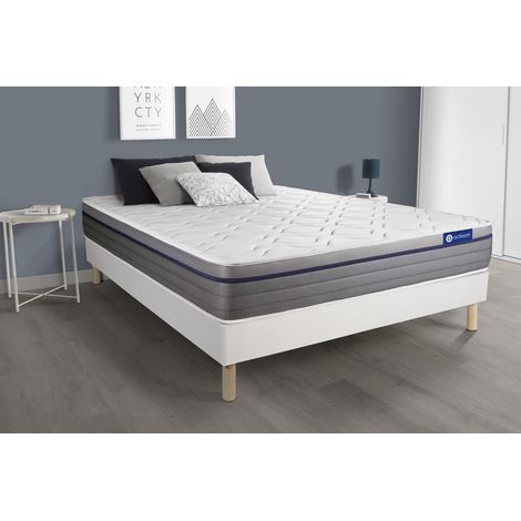 Ensemble matelas Ressorts ensachés+Mémoire de forme ACTIFLEX ZEN 180x200 Maxi épaisseur 7zones de confort + sommier KIT blanc (1/5)
